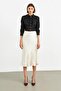 Ecru Elastic Waist Midi Satin Skirt - 3
