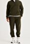 Men's Khaki-navy blue Standard Fit Normal Cut Standing Bato Collar Bottom-top Fleece Tracksuit Set - 2