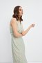 Green Ruffled Sleeveless Maxi Satin Dress - 5