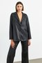 Black Faux Leather Lined Classic Blazer Jacket