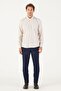 Men's Beige Slim Fit Narrow Cut Oxford Button Collar Gingham Cotton Shirt - 5