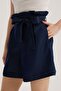Blue Elastic Waist High Waist Denim Shorts - 2