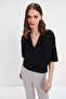 Black Short Sleeve Blouse with Pockets - 5