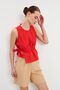 Red Gathered Detailed Tie-Up Linen Blouse - 2