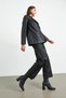 Black Faux Leather Lined Classic Blazer Jacket - 5