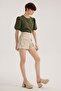 Ecru High Waist Shorts with Cargo Pockets - 3