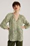 Green Lacing Detailed Raglan Sleeve Round Neck Blouse