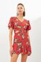 Red V-Neck Half Sleeve Mini Dress - 4