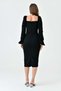 Women's Black Crepe Fabric Double Breasted Neckline and Slit Detailed Midi Evening Dress 581915 - 4