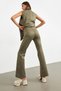 Khaki Ribbed Spanish Leg Suede Trousers - 7