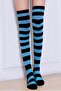 Women's Black Blue Striped Cotton Knee High Socks - Patterned Socks