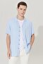 Men's Light Blue Slim Fit Narrow Cut Cuban Collar Short Sleeve Shirt - 5