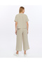 Beige Linen Set - Oversize T-shirt and Trousers Women's Set - 5