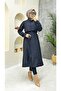Navy Blue Lined and Button Detailed Women's Trench Coat - 8