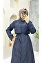 Navy Blue Lined and Button Detailed Women's Trench Coat - 5
