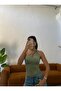 Women's Khaki Shoulder Twist Cropped Blouse - 6