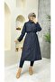 Navy Blue Lined and Button Detailed Women's Trench Coat - 2