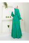 Patterned Hijab Dress - Women, Prevailing Collar, Waist Belt - 8