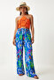 Women's Vibrant Blue Patterned Flowy Viscose Palazzo Pants En00606 - 3