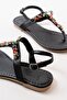 Black Flip-Flop Women's Sandals with Stones, Stylish and Comfortable