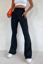 Women's Black Flared Scuba Fabric High Waist Shaping Leggings Pants - 4