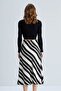 Zebra Pattern Viscose Satin Fabric Midi Ecru Skirt - 6