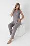 Front- Tie-Detail Sleeveless Maternity and Postpartum Pajama Set with Lace Detail - 7