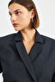 Navy Blue Double Breasted Lined Striped Crop Jacket - 2