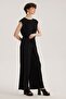 Black Elastic Waist Pleated High Waist Trousers with Pockets - 3