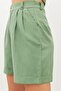 Green Elastic Waist Linen Shorts - 4