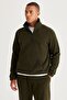 Men's Khaki-navy blue Standard Fit Normal Cut Standing Bato Collar Bottom-top Fleece Tracksuit Set - 3
