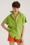 Green Linen Blended Single Pocket Low Sleeve Shirt