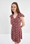 Red Flounce Collar V-Neck Midi Dress - 3