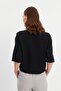 Black Short Sleeve Blouse with Pockets - 7