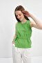 Green Gathered Detailed Tie-Up Linen Blouse - 4