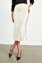 Ecru Elastic Waist Midi Satin Skirt - 2