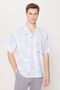 Men's Beige-navy blue Oversize Loose Cut Cuban Collar 100% Cotton Printed Short Sleeve Shirt - 3