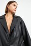 Black Faux Leather Lined Classic Blazer Jacket - 3