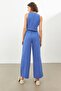 Blue Linen High Waist Wide Leg Pants - 7