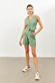 Green Elastic Waist Linen Shorts