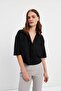 Black Short Sleeve Blouse with Pockets - 6