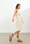 Ecru Linen V-Neck Belted Sleeveless Midi Dress - 4