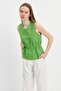 Green Gathered Detailed Tie-Up Linen Blouse
