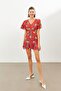 Red V-Neck Half Sleeve Mini Dress - 5