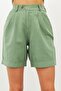 Green Elastic Waist Linen Shorts - 2