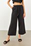 Black Linen High Waist Trousers with Elastic Waist - 3