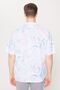 Men's Beige-navy blue Oversize Loose Cut Cuban Collar 100% Cotton Printed Short Sleeve Shirt - 5