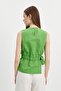 Green Gathered Detailed Tie-Up Linen Blouse - 6