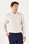 Men's Beige Slim Fit Narrow Cut Oxford Button Collar Gingham Cotton Shirt - 4