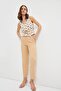 Beige High Waist Carrot Pants with Elastic Waistband
